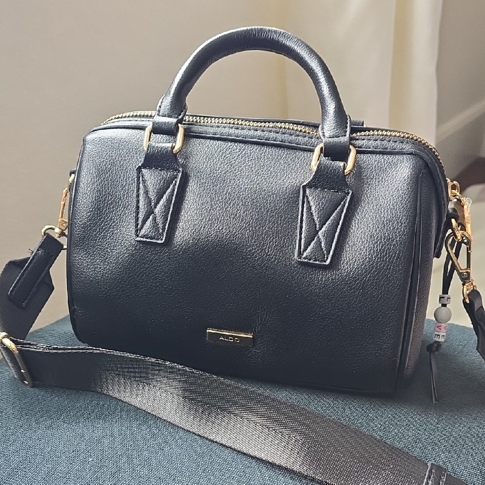 Aldo Black Handbag with Gold Details NWT long Adjustable Strap